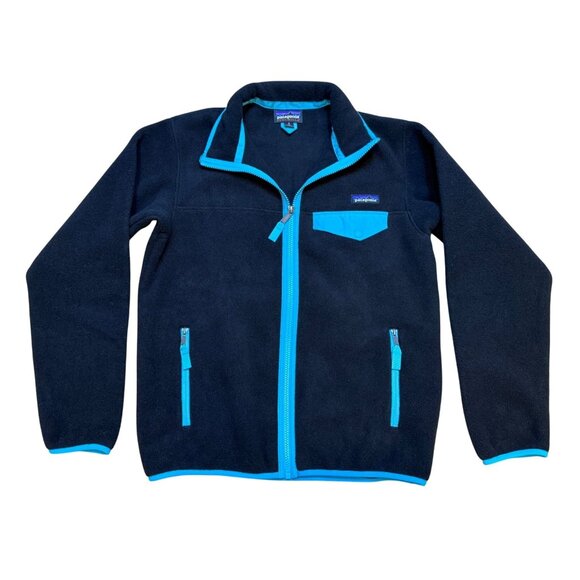 Patagonia Synchilla Womens Full Zip Snap T Fleece Jacket S Black & Blue - Picture 1 of 7